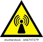 Radio waves hazard warning yellow sign. Vector illustration. 