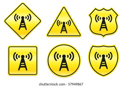 Icono de ondas de radio en diseños amarillos Ilustración original