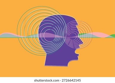 Konzept von Radio Waves on Human Subject. Bearbeitbare ClipArt.
