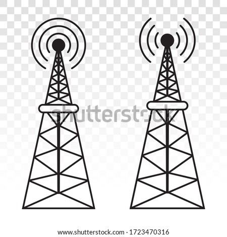 radio waves tower / mast radio for broadcast transmission with line art vector icon for apps and websites