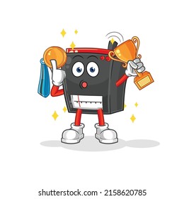 radio winner with trophie. cartoon character