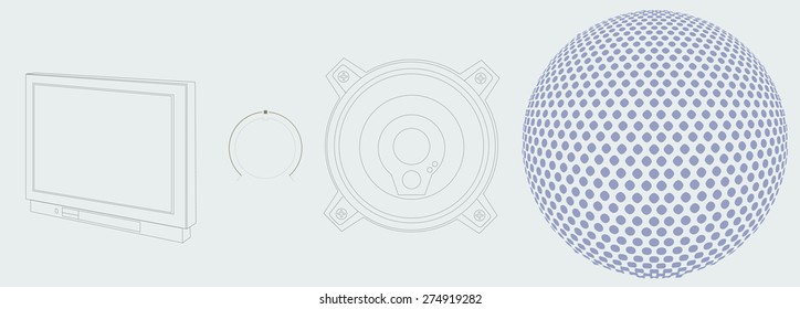 Radio, wire mesh. Vector
