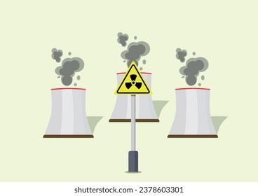 Radioactive area sign. Nuclear generator. Safety sign. Dangerous area. Vector illustration. Renewable energy poster.  Environmental poster. Flat style vector illustration.