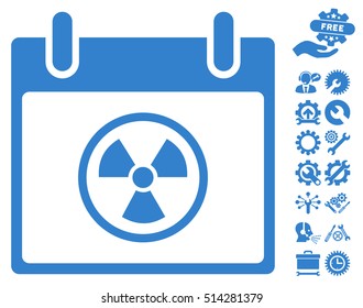Radioactive Calendar Day pictograph with bonus service images. Vector illustration style is flat iconic symbols, cobalt, white background.