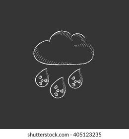 Radioactive cloud and rain. Drawn in chalk icon.