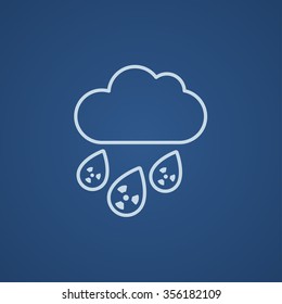 Radioactive cloud and rain line icon for web, mobile and infographics. Vector light blue icon isolated on blue background.