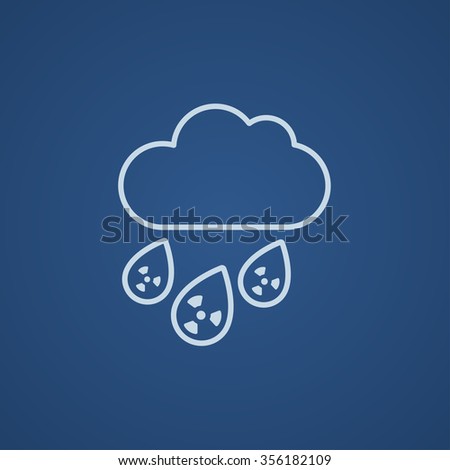Radioactive cloud and rain line icon for web, mobile and infographics. Vector light blue icon isolated on blue background.