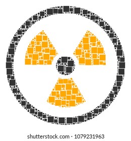 Radioactive collage icon of square shapes and circles in different sizes. Vector objects are united into radioactive composition design concept.