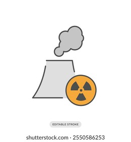 Radioactive color icon, nuclear reactor factory icon, nature environment ecology energy symbol on white background - vector illustration