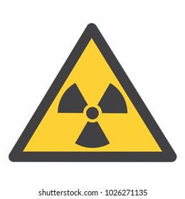 Radioactive contamination in the triangle flat design vector illustration. Bllack triangle and sign, yellow background. Toxic sign, warning of radioactive zone isolated on white background. 