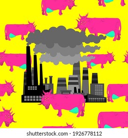 Radioactive cow pattern seamless. toxic waste animal background. Animal mutation