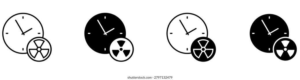 Radioactive decay time icon vector set. Nuclear half-life illustration sign collection. Atom breakdown symbol. Physics timing logo or mark.