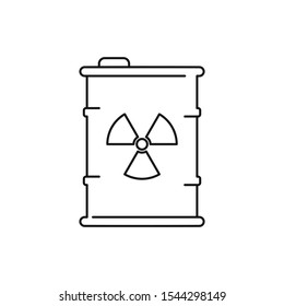 Radioactive drum icon. Outline thin line illustration. Flat and isolated on white background. 
