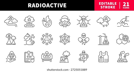 Radioactive editable line icons set. hazard and safety symbols