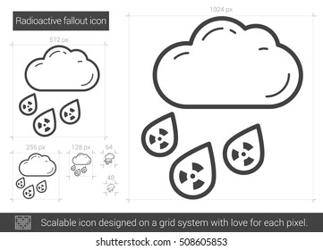Radioactive fallout vector line icon isolated on white background. Radioactive fallout line icon for infographic, website or app. Scalable icon designed on a grid system.