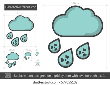 Radioactive fallout vector line icon isolated on white background. Radioactive fallout line icon for infographic, website or app. Scalable icon designed on a grid system.