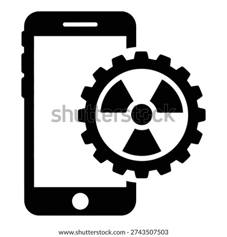 Radioactive gear icon next to smartphone device on white background icon