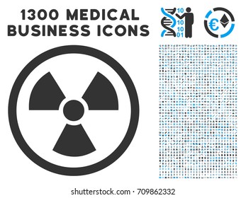 Radioactive grey vector icon with 1300 healthcare commercial pictograms. Clipart style is flat bicolor light blue and gray pictograms.