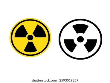 Radioactive hazard sign. Nuclear non-ionizing radiation symbol. Illustration of yellow circular warning sign with trefoil icon inside. Attention. Danger zone. Caution radiological contamination.