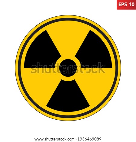 Radioactive hazard sign. Nuclear non-ionizing radiation symbol. Illustration of yellow circular warning sign with trefoil icon inside. Attention. Danger zone. Caution radiological contamination.