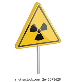 Radioactive hazard sign warning radiation risk and danger in yellow triangle shape for safety caution