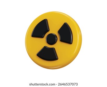 Símbolo de perigo radioativo em um ícone de botão redondo amarelo ícone 3d renderizar conceito de ilustração de vetor tóxico de perigo radioativo nuclear