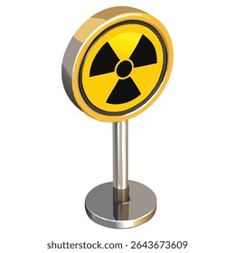 Radioactive hazard symbol warning sign for safety and caution in yellow and black color isolated on white