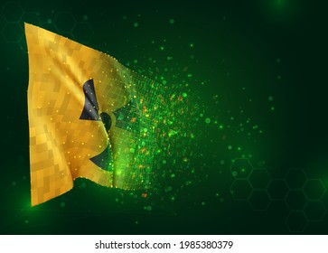 radioactive hazard vector 3d flag on green background with polygons and data numbers