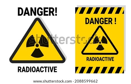 Radioactive hazard warning signs for work or laboratory safety of radioactive materials with yellow printable sticker labels for notification. danger icon vector illustration