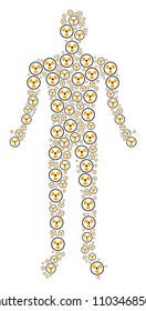 Radioactive human figure. Vector radioactive icons are arranged into man collage.