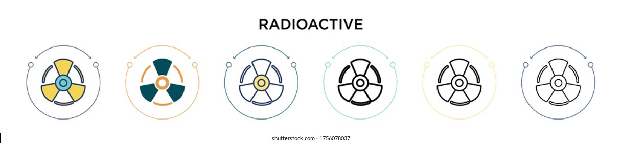 Radioactive icon in filled, thin line, outline and stroke style. Vector illustration of two colored and black radioactive vector icons designs can be used for mobile, ui, web