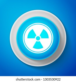 Radioactive icon isolated on blue background. Radioactive toxic symbol. Radiation Hazard sign. Circle blue button. Vector illustration