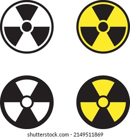 Radioactive icon nuclear symbol. Radioactive and nuclear danger sign. Four versions. Vector editable.