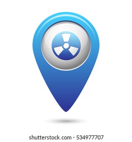 Radioactive icon on blue map pointer