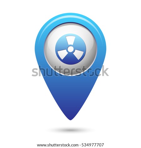 Radioactive icon on blue map pointer