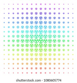 Radioactive icon spectral halftone pattern. Vector radioactive shapes organized into halftone grid with vertical spectral gradient. Designed for backgrounds, covers and abstract effects.