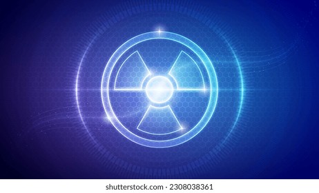 Radioactive Ionizing Radiation Sign Symbol Science Futuristic Hologram Neon Glow Translucent Backdrop Background Illustration