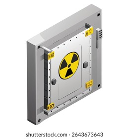 Radioactive material storage vault door isometric view for industrial safety and security concept