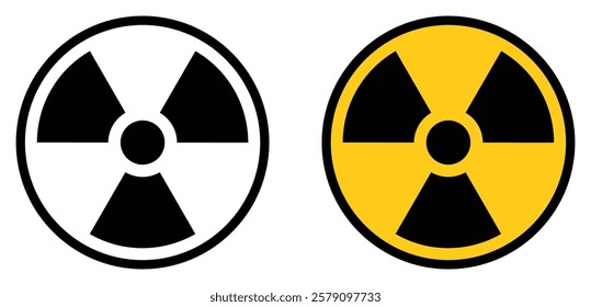 Radioactive material warning icon. Caution sign business concept. Radiation danger sign symbol isolated on a white background. Flat design. Vector illustration.