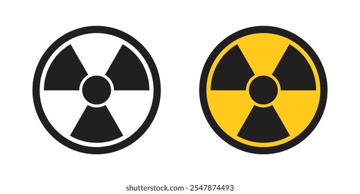 Icono de advertencia de material radiactivo en estilo plano. Ilustración vectorial de peligro de radiación sobre fondo aislado. Concepto del negocio de la señal de la precaución.