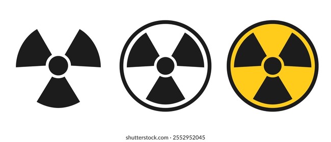 Radioactive material warning icon set, caution sign, radiation danger icons