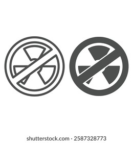 Radioactive materials forbidden line and solid icon, stop war concept. Vector graphics. Nuclear radiation danger prohibited sign on white background, outline style icon for mobile or web design