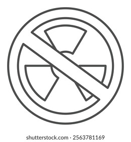 Radioactive materials forbidden thin line icon, stop war concept. Vector graphics. Nuclear radiation danger prohibited sign on white background, outline style icon for mobile or web design