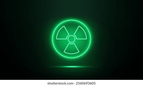 Radioactive neon sign on dark background. Radiation glowing icon. Radioactivity symbol. Vector illustration