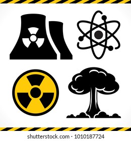 Radioactive, Nuclear power plant, Explosion, Atomic icon set vector