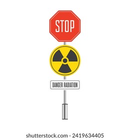 Señal de la carretera nuclear radiactiva. Signo radiactivo o radiactivo de peligro.