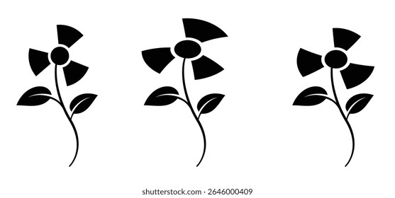 Radioactive nuclear symbol with flower. Uranium reactor concept. Bloom with leaves. Nuclear power energy. Plant logo. The most common radioactive elements are uranium, radium, polonium, and thorium.