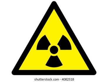 radioactive nuclear warning symbol on yellow triangular sign