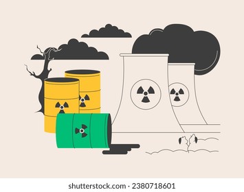 Radioactive pollution abstract concept vector illustration. Radioactive hazardous waste, toxic trash, radiation hazard, environmental problem, dangerous products disposal abstract metaphor.