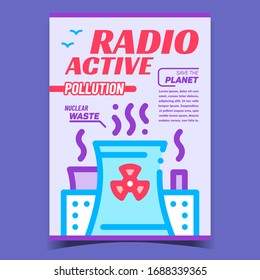 Radioaktive Verunreinigung, Planet-Poster-Vektorillustration speichern. radioaktive Abfälle aus der Industrie, Fabrikschornstein mit giftigem Rauch. Vorlage für Industrieanlagen-Konzepte Stilvolle Farbillustration